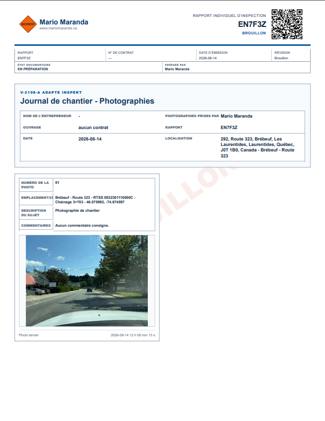 Rapport photographique PDF produit par InspeKT
